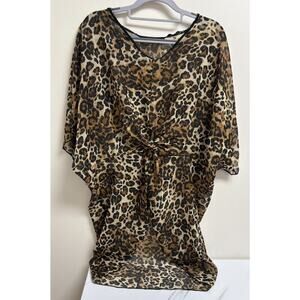 Cha Cha Vente Sheer Leopard Print Tunic Blouse Women's Medium Twist Front